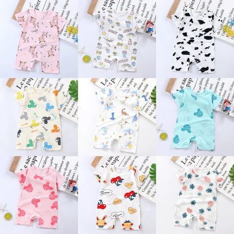 Cotton Newborn Baby Cartoon Short Sleeve Knitted Romper Boy Girl Summer Clothes Bebe Thin Pajamas One Pieces Bodysuit 0-24M - V.I.P Digital Presence