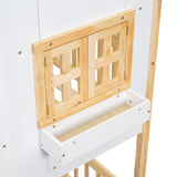 Twin over Twin House Bunk Bed with Roof , Window, Window Box, Door , with Safety Guardrails and Ladder, Natural/White - V.I.P Digital Presence