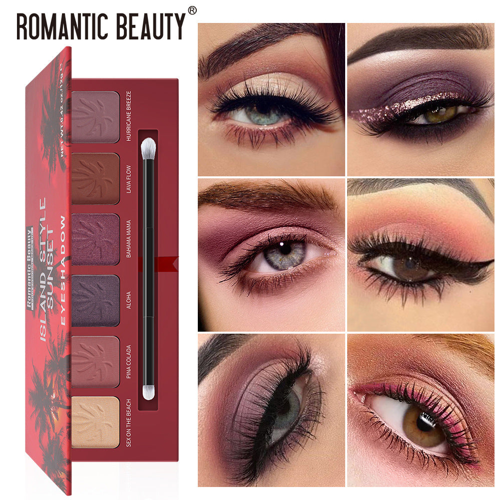 Romantic Beauty 6 Color Pearlescent Matte Eye Shadow Plate Sunset Pattern Eye Shadow With Brush Head - V.I.P Digital Presence