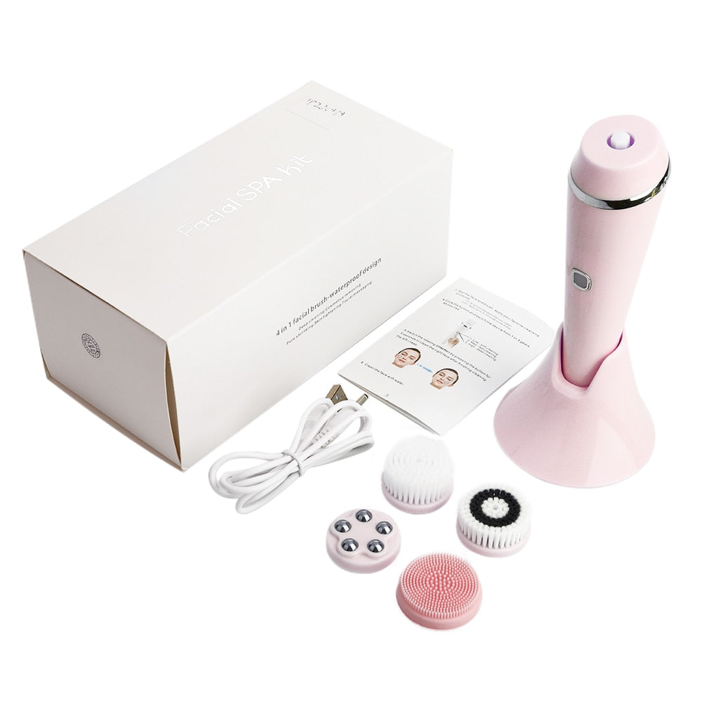 4 IN 1 Electric Face Deep Cleansing Brush Spin Pore Cleaner Face Wash Machine Makeup Remove Waterproof Facial Massager Skin Care - V.I.P Digital Presence