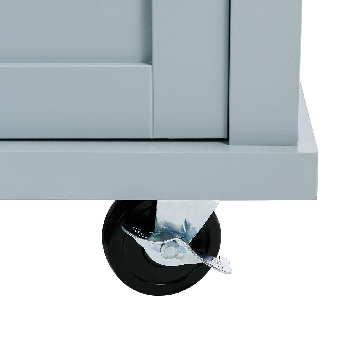 Kitchen handcart with rubber wood leaf countertop, storage cabinet, shelf, and 3 dining room drawers, gray blue - V.I.P Digital Presence