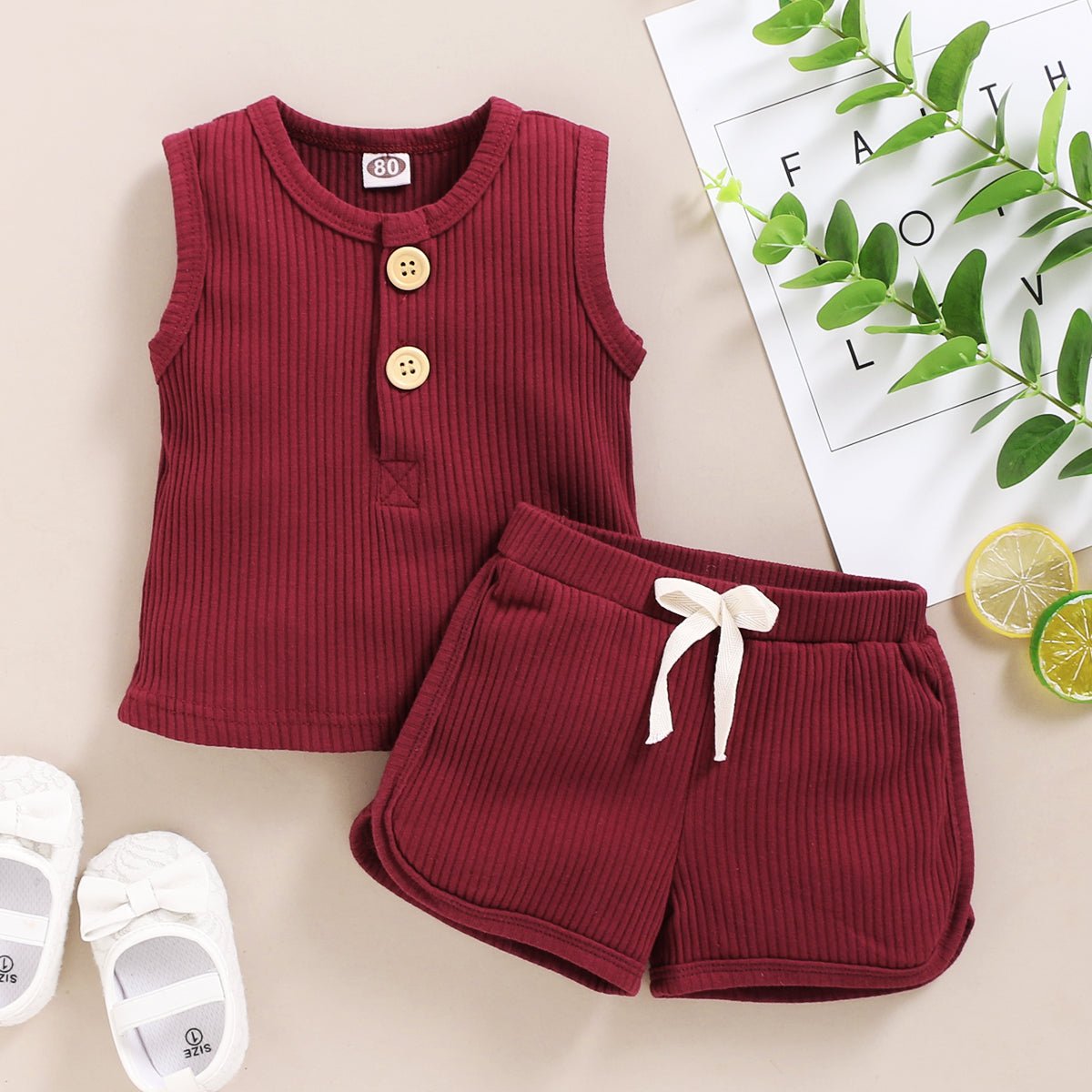 Baby Clothes Set Toddler Boys Girls Solid Sleeveless Button Vest Tops+shorts Outfits Set roupa bebes menina newborn clothes - V.I.P Digital Presence