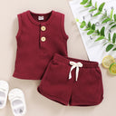 Baby Clothes Set Toddler Boys Girls Solid Sleeveless Button Vest Tops+shorts Outfits Set roupa bebes menina newborn clothes - V.I.P Digital Presence