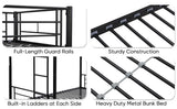 Double decker bed, size above twin bed, with 2 ladders and full-length guardrail, metal, storage space, black - V.I.P Digital Presence