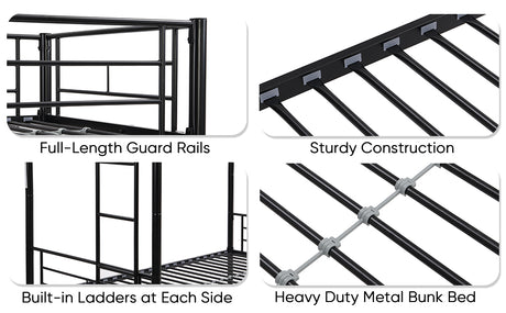 Double decker bed, size above twin bed, with 2 ladders and full-length guardrail, metal, storage space, black - V.I.P Digital Presence