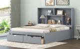 Queen Size Platform Bed with Storage Headboard and 2 Drawers, Gray - V.I.P Digital Presence