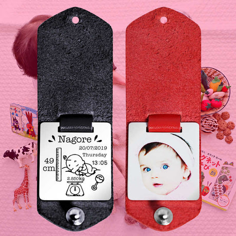 Personal Custom Customized New Baby Born Brand Commemorative Leather Stainless Steel Keychain - V.I.P Digital Presence