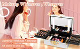 Portable makeup case, travel makeup bag with LED mirror, locked makeup storage box, brush holder, divider, rechargeable, white - V.I.P Digital Presence