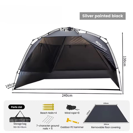 Outdoor 3-4 person one-touch quick-set tent, suitable for beach, fishing, family trips, picnics, parks, UV-resistant with sunsha - V.I.P Digital Presence