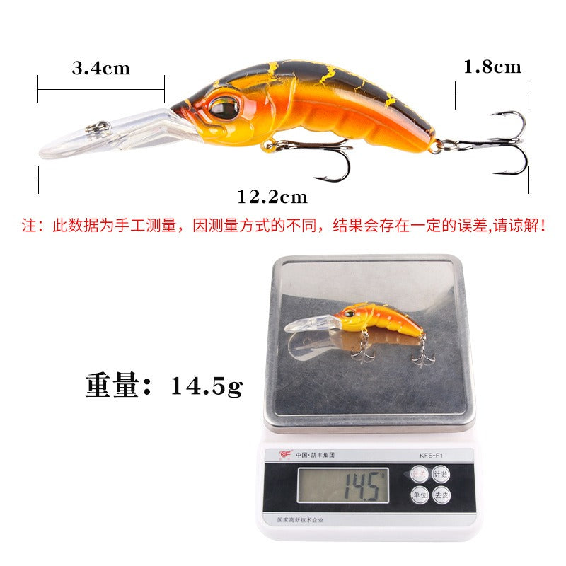 Cebo falso de lengua ancha, ABS Rock Mino, para buceo profundo, 10,4 cm, 14,5 g, con cuentas y tres anzuelos mejorados, con forma de gusano simulado.