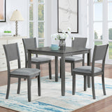 5 Piece Modern Dining Set, Square Wooden Dining Table with 4 Upholstered Chairs for Kitchen, Dining Room, Gray - V.I.P Digital Presence