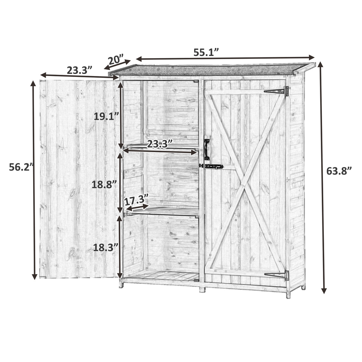 Outdoor 5.3ft Hx4.6ft L Wood Storage Shed Tool Organizer,Garden Shed, Storage Cabinet with Waterproof Asphalt Roof Natural - V.I.P Digital Presence