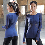 Sexy Hollow Out Sport Shirts Women Slim Fit Mesh Fitness Yoga T-shirt Long Sleeve High Elastic Gym Workout Tops Sportswear - V.I.P Digital Presence