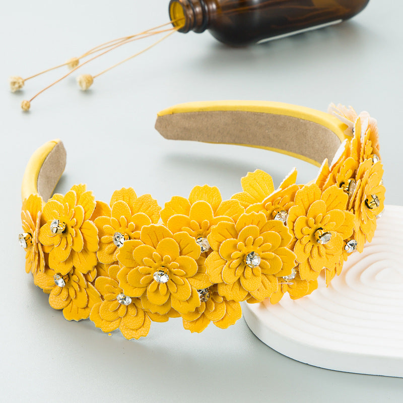 Small Fresh Colorful Flowers Headdress Glass Diamond Retro Headband Female Trendy Hair Band Hair Accessories - V.I.P Digital Presence