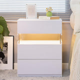 LED bedside table, bedroom, three drawers, dressing table, acrylic board, bedside furniture (white) - V.I.P Digital Presence