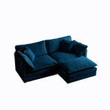 Chenille double sofa with 1 foot pedal, 2 seats L-shaped section, Ottoman style blue Chenille - V.I.P Digital Presence