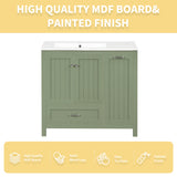 36 inch bathroom vanity with sink, one double door cabinet one large drawer and one flip drawer solid wood and MDF board, green - V.I.P Digital Presence