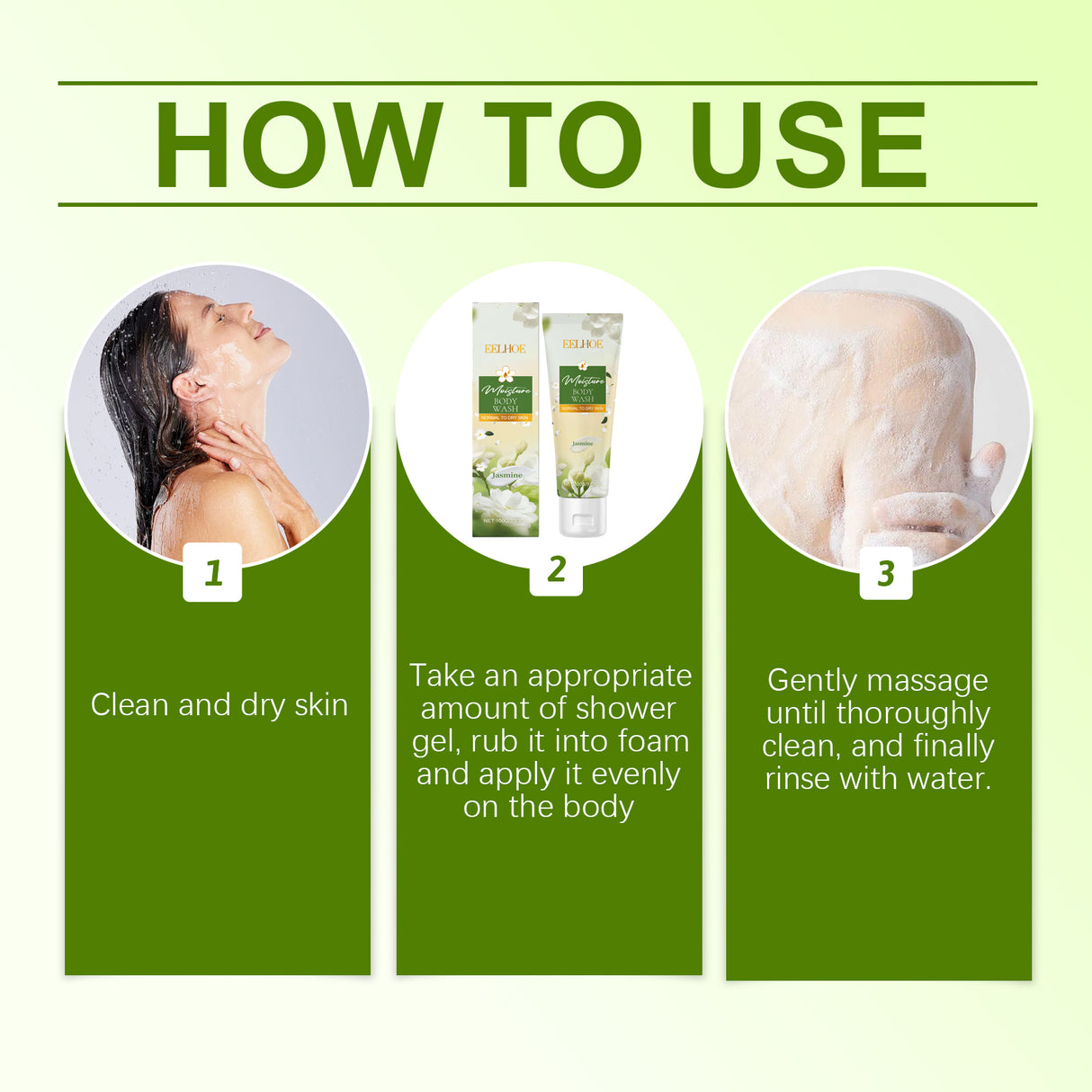 Gel de ducha hidratante de jazmín: suave, limpio, suave, hidratante y perfumado.