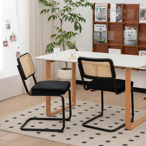 Dining Chairs Set of 2 velvet wicker side decorative chairs, black painted legs, modern medieval Bruell designed chairs, - V.I.P Digital Presence