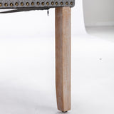 High-end Tufted Solid Wood Contemporary Flax Upholstered Linen Dining Chair with Wood Legs Nailhead Trim 2-Pcs Set Gray