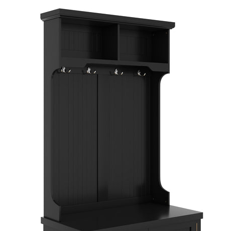 Hall Tree with Storage Shoe Bench for Entryway and Hallway, 4-in-1 Design Coat Racks with 4 Hooks for Living Room, Black - V.I.P Digital Presence