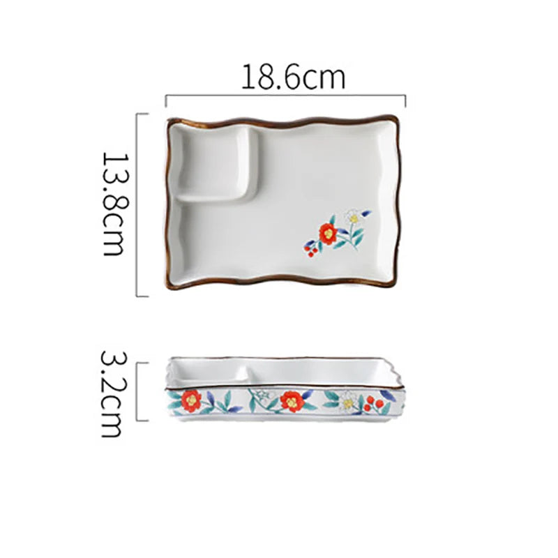 Dumpling plate sushi plate round square plate with soy sauce and vinegar partitioned snack plate ceramic plate for home use - V.I.P Digital Presence