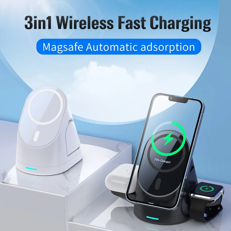 Magnetic wireless charger vertical three in one wireless charging stand suitable for Apple phones headphones and watcheser - V.I.P Digital Presence