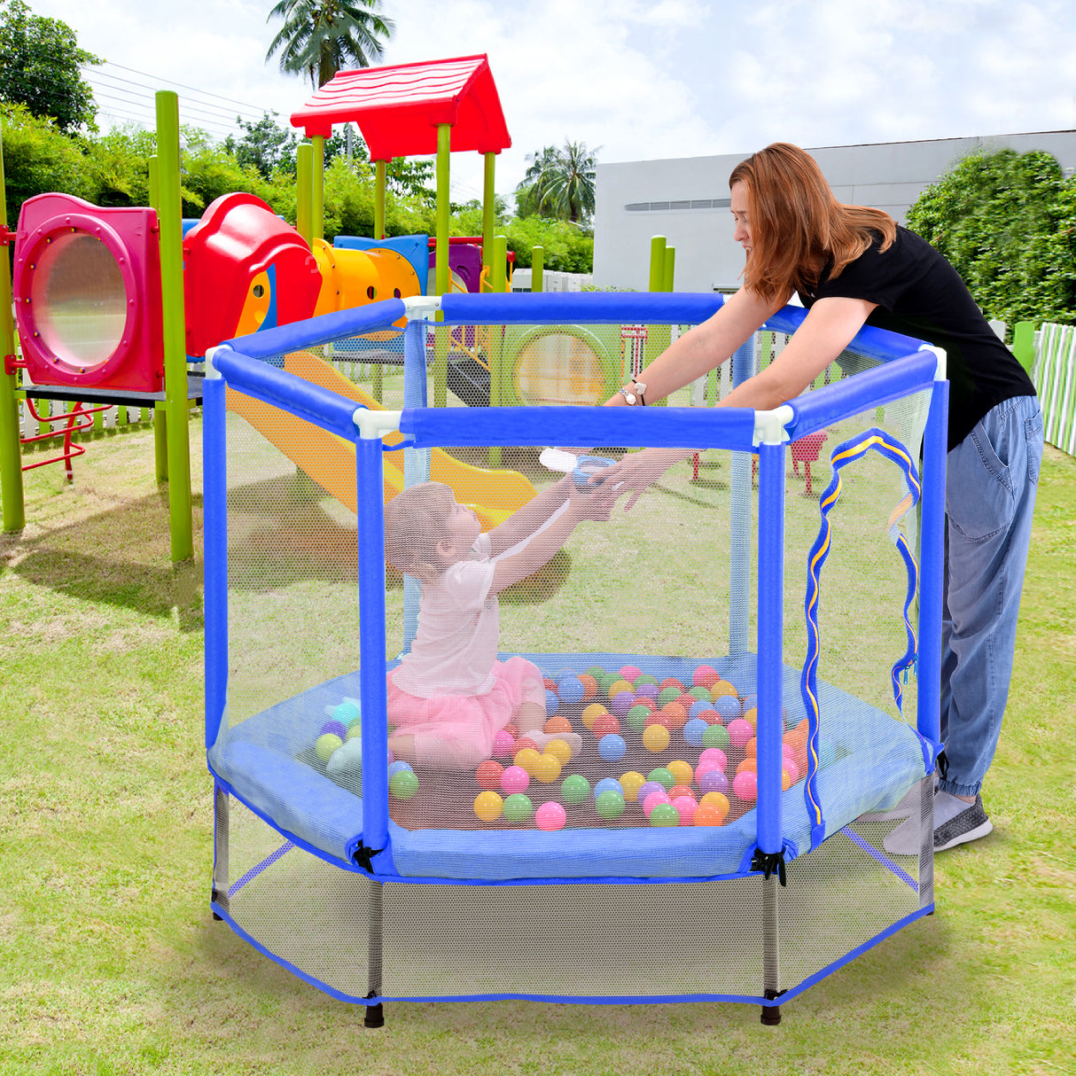 55'' Toddlers Trampoline with Safety Enclosure Net and Balls, Indoor Outdoor Mini Trampoline for Kids - V.I.P Digital Presence