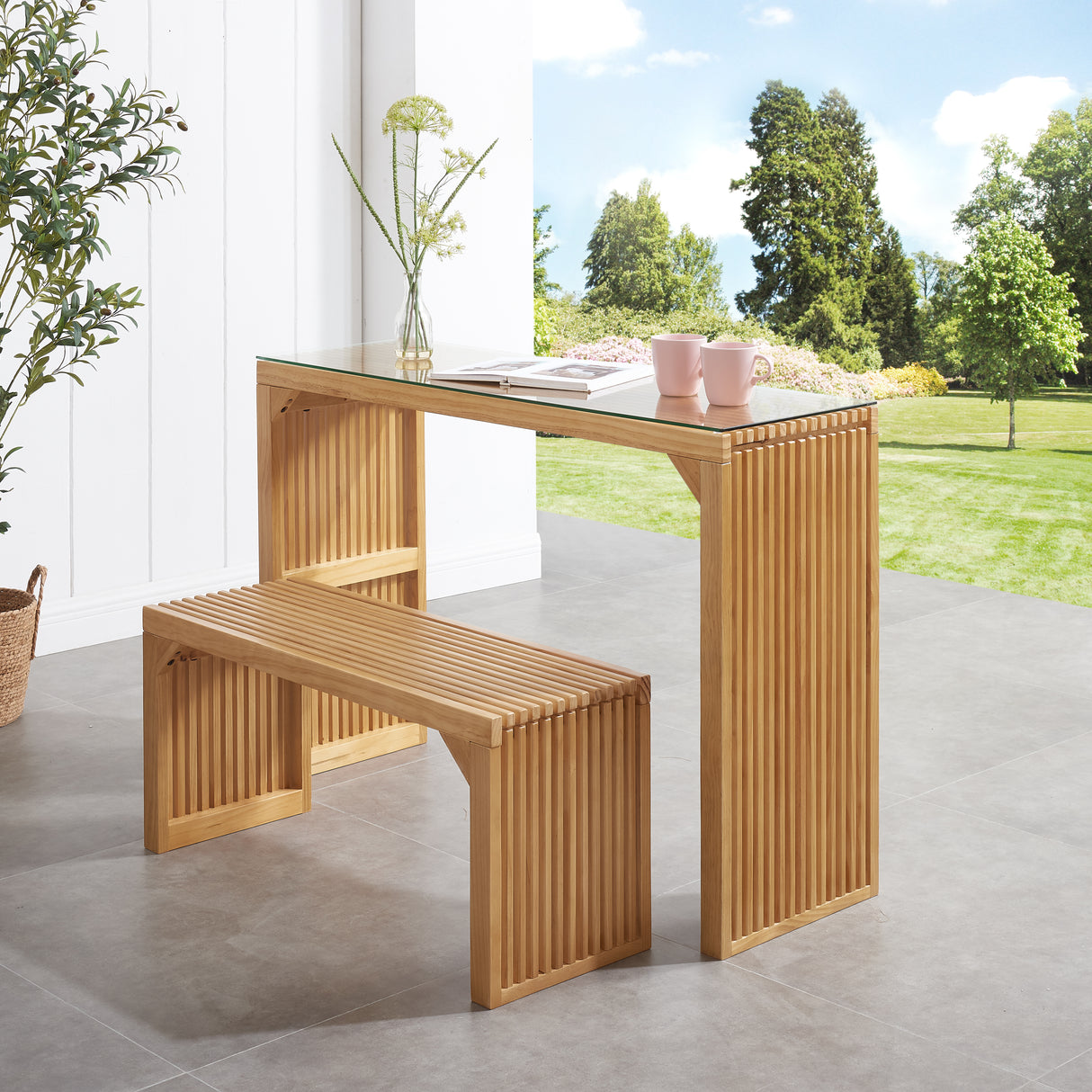 Dining Bench and Table, Pine Indoor Wood Bench for Entryway,Living Room,Kitchen and Bedroom Table (Nature, Long Bench & Table) - V.I.P Digital Presence