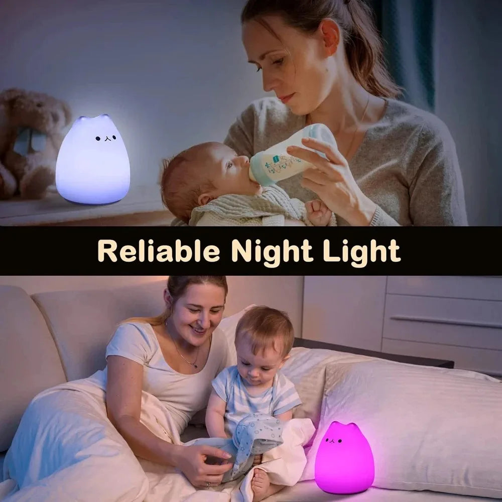 Touch Night Light Colorful Cat Silicone Animal Light Led Cartoon Lamp Bedroom Decoration Lights Bedside Lighting - V.I.P Digital Presence