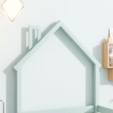 Twin Size Wood bed with House-shaped Headboard Floor bed with Fences,Light Green - V.I.P Digital Presence