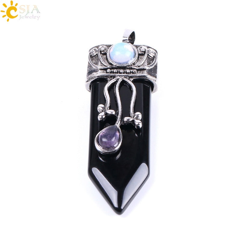 CSJA Vintage Large Natural Stone Sword-Shaped Pendant Jewelry Striped Crystal Agate Tiger Eye Jewelry Pendant Without Chain - V.I.P Digital Presence