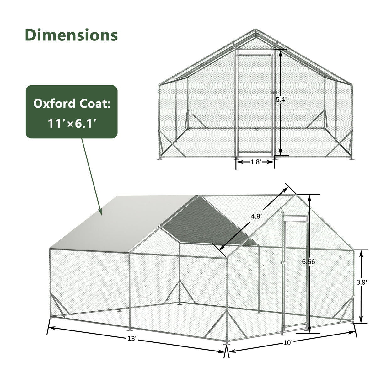 Large metal chicken cage, galvanized iron ribbon waterproof and UV resistant cover (10 'long x 13' wide x 6.56 'high) - V.I.P Digital Presence