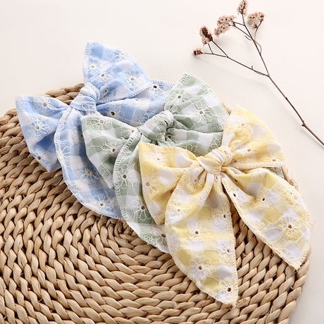Children's Headwear Girl Plaid Cotton Embroidery Bow Hairpin Big Swallowtail Hairpin - V.I.P Digital Presence