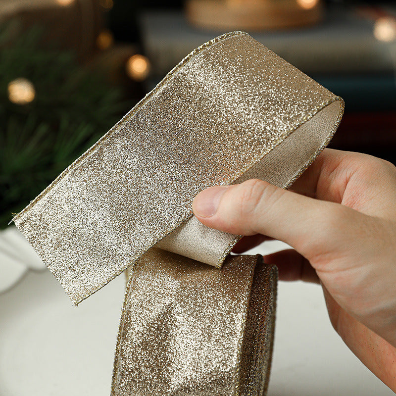 New Gold Onion Cloth Christmas Ribbon Gold Powder Decorative Bow Material Christmas Wire Edge Weaving Ribbon Decoration - V.I.P Digital Presence