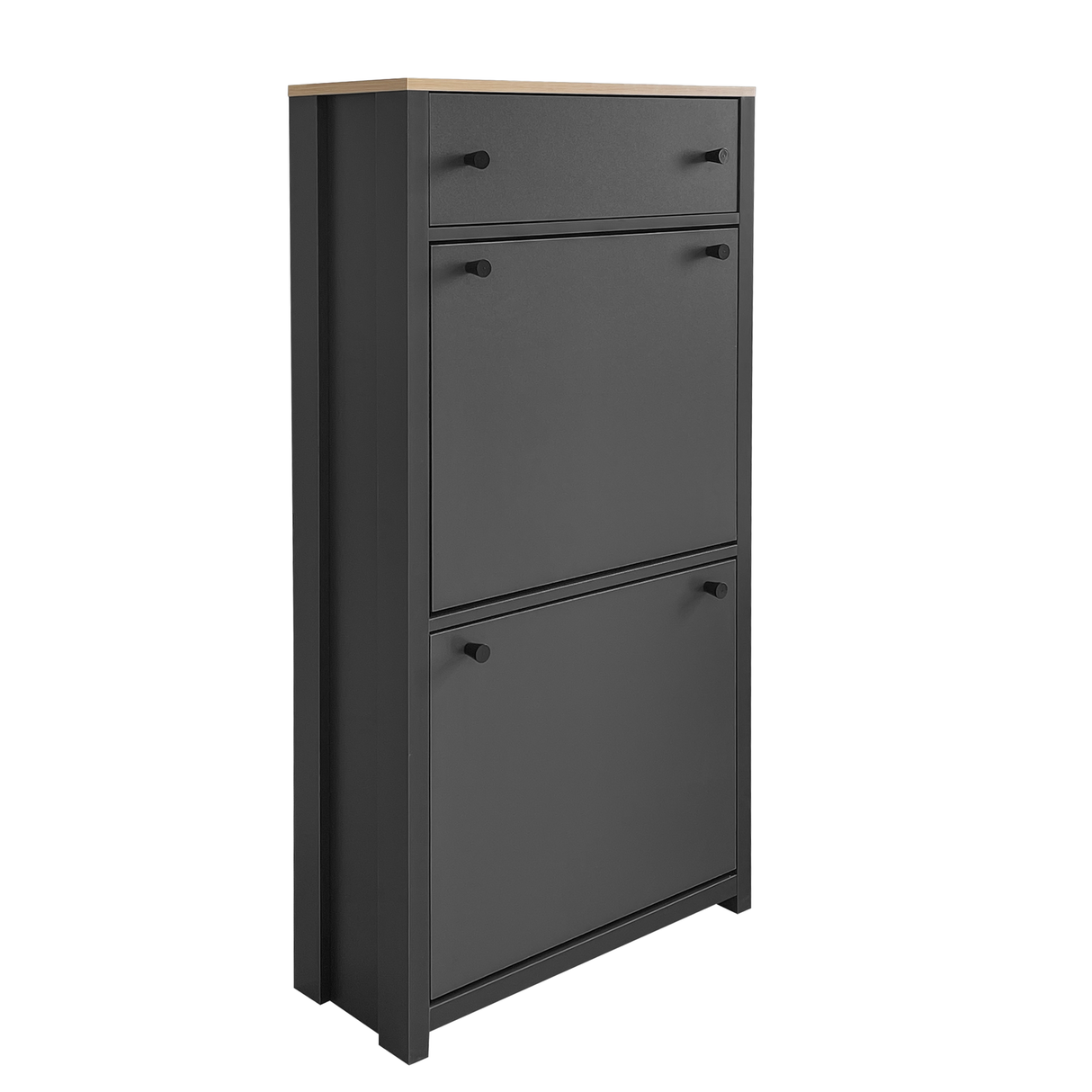 ONTREND functional with 2 flipped drawers, top shoe cabinet with adjustable panel, independent shoe rack, gray - V.I.P Digital Presence