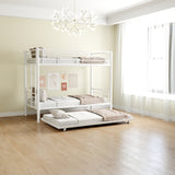 Heavy-duty Sturdy Meta Twin over Twin with Trundle Bunk Bed/l/ Noise Reduced/ Safety Guardrail/No Box Spring Needed,White - V.I.P Digital Presence