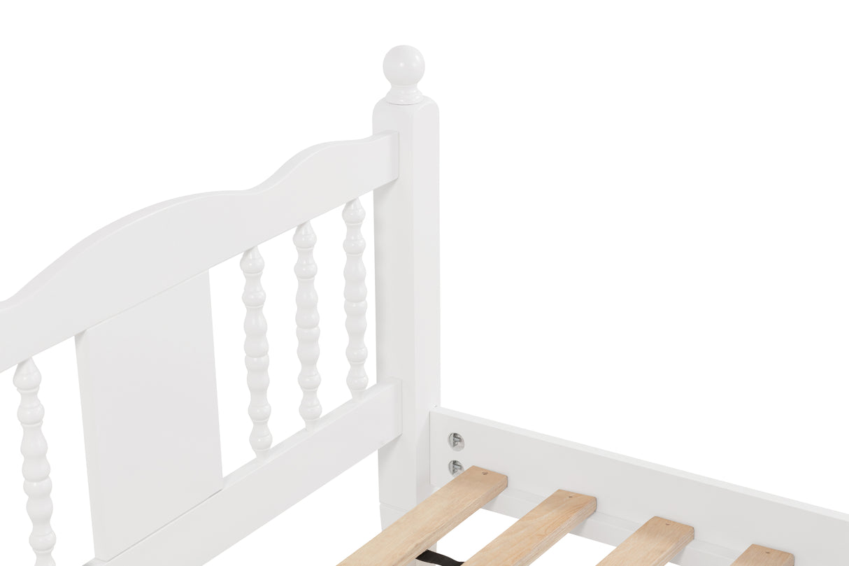 Twin Bed with Column-Decoration Headboard, with Bed Slats,White - V.I.P Digital Presence