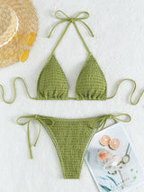 Printed lace up neck hanging sexy bikini triangle hot spring split swimsuit for women - V.I.P Digital Presence