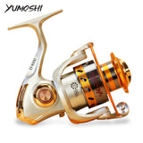 Carrete de pesca giratorio de metal Yumoshi con rueda de 12 rodamientos