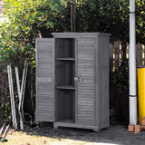 Wooden Garden Shed 3-tier Patio Storage Cabinet Outdoor Organizer Wooden Lockers with Fir Wood (Gray Wood Color -Shutter Design) - V.I.P Digital Presence