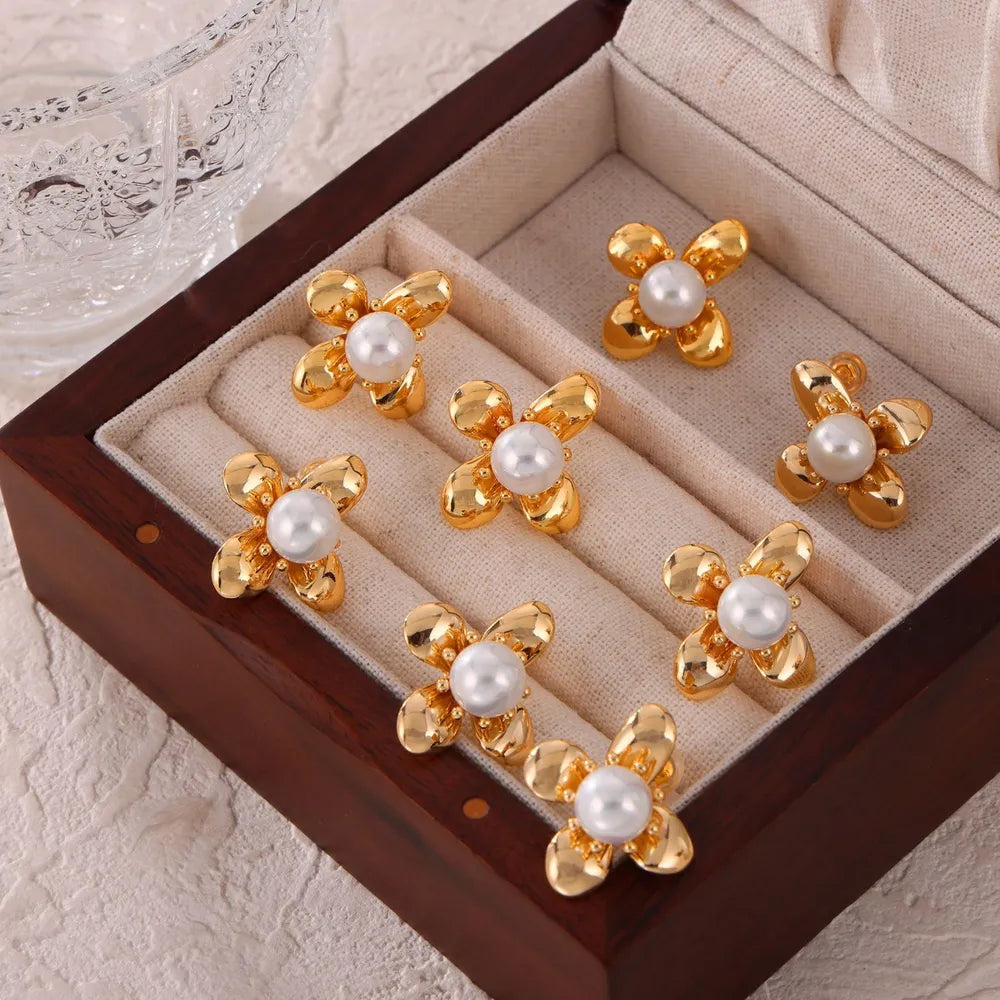 Synthetic Pearl Titanium Steel Flower Earrings - V.I.P Digital Presence