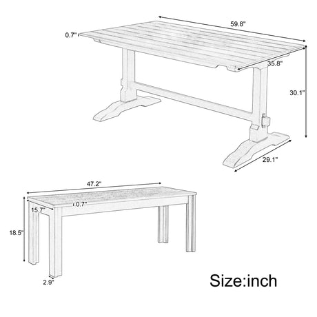 TREXM 3-piece retro cutlery set, rectangular stand table, and 2 wooden stools for 4 people (gray) - V.I.P Digital Presence