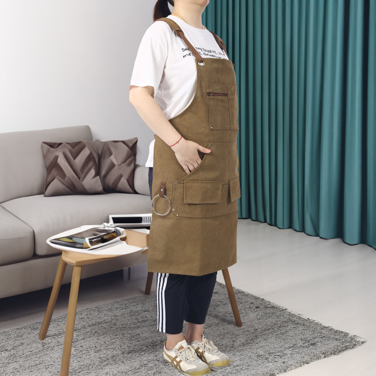Long heavy-duty canvas tool apron, carpenter apron, carpenter 16 ounces, fully adjustable, no need for waxing - V.I.P Digital Presence