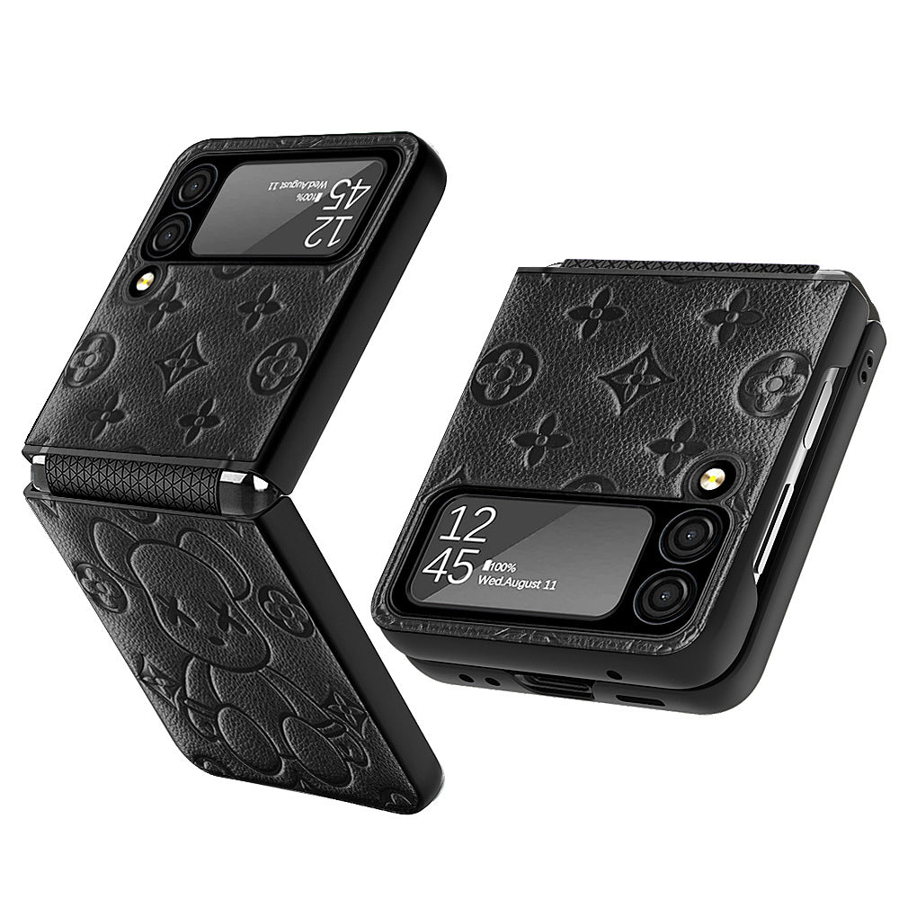 Funda para teléfono Galaxy Samsung Z Flip3 con bisagra Violent Bear, funda protectora Flip3 de cuero liso y plegable.