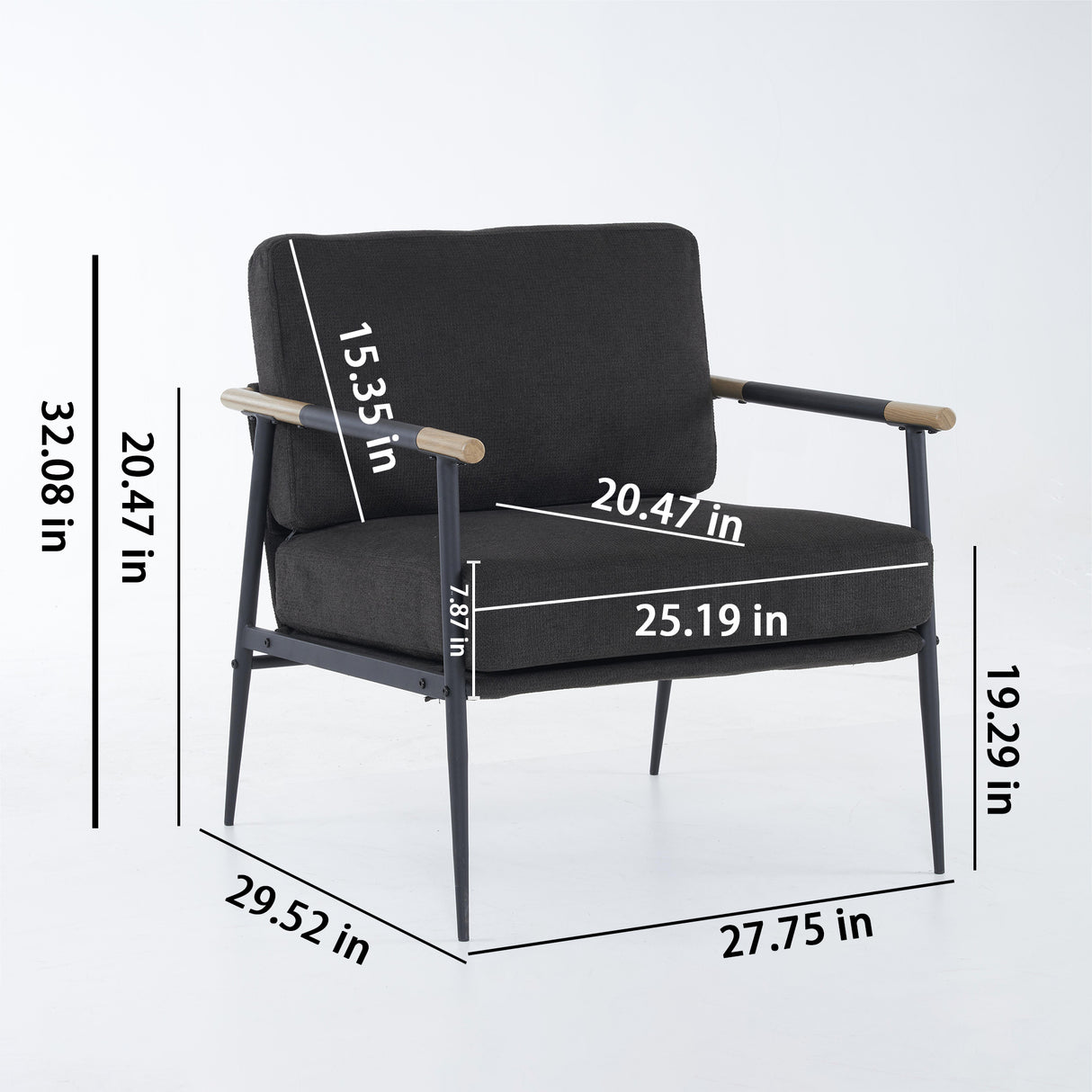 Leisure Lounge Chair Arm Chair with Metal Frame, Upholstered Side Chair Comfy Sitting Chair for Living Room, Black Chenille - V.I.P Digital Presence