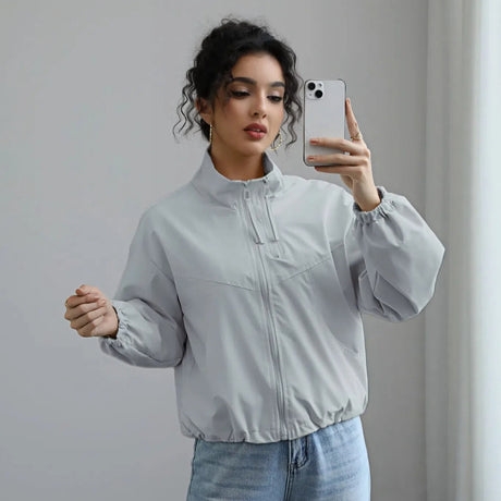 Fashionable Waterproof Short Jacket with Stand Collar for Women - V.I.P Digital Presence