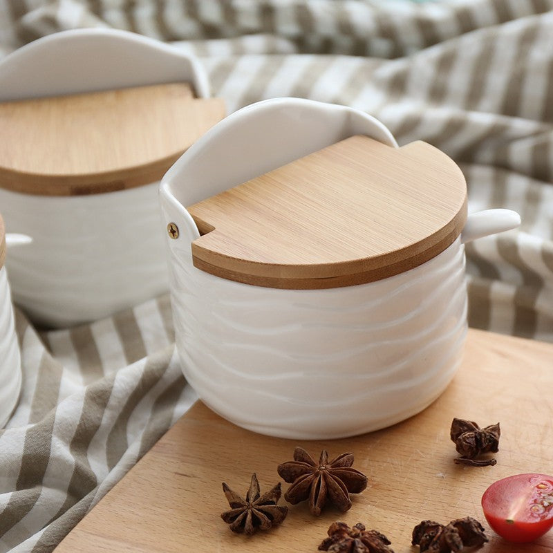 Creative Ceramic Seasoning Can, Flavor Utensil Box, Seasoning Bottle, Half Round Flip Top Seasoning Can, Chili Can - V.I.P Digital Presence