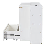 Large Murphy bed wall mounted bed with drawers, 2 storage cabinets, 1 set of sockets and USB ports, white - V.I.P Digital Presence