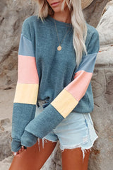 Color Block Round Neck Long Sleeve Sweatshirt - V.I.P Digital Presence